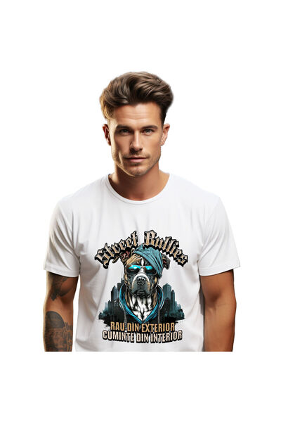 StoryGift Romania Tricou Barbati cu Caine Portret Stil Gangster Cu Ochelari D...