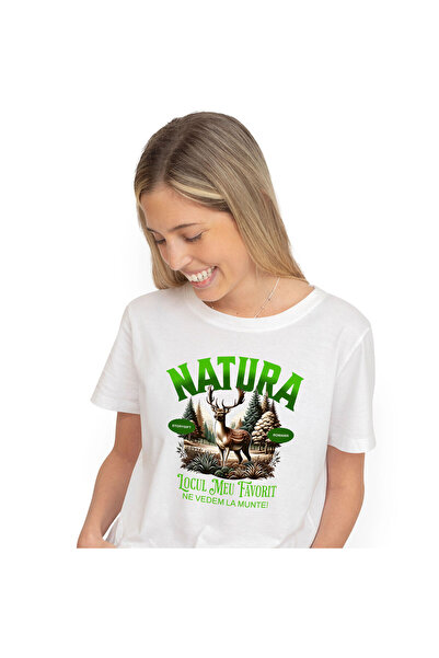 StoryGift Romania Tricou Femei cu Ren Cu Coarne Lungi In Padure Natura munte, Animal Salbatic Cala,White_XL