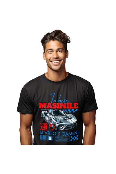 StoryGift Romania Tricou Barbati cu Masina Lux Moderna Pentru Curse Supereroi Personaje Iubesc Mas,Black_XL