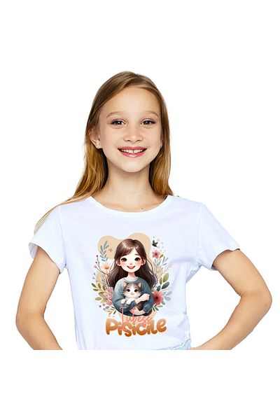 StoryGift Romania Tricou Copii cu Fata cu Pisica Pufoasa, Aniamle Mama, Flori Colorate, Iubire, Dr,White_6ANI