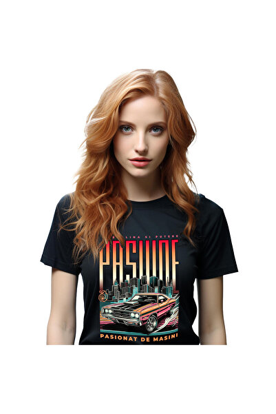 StoryGift Romania Tricou Femei cu Masina Tunata Driffting Rosie Oras Cladiri Inalte Putere Pasiona,Black_XS