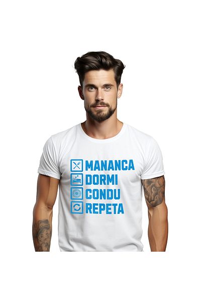 StoryGift Romania Tricou Barbati cu Rutina Zilnica Mesaj Haios Iubitorii De Masini Viteza cu impri,White_S