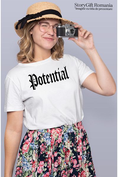 StoryGift Romania Tricou Femei Potential, Mesaj Motivational, Cuvant, Text Inspirational, Self Car Wht_l