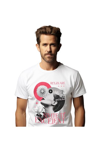 StoryGift Romania Tricou Barbati cu Chip Feminin Flori Diverse Motivational Arta Abstracta cu impr,White_XS