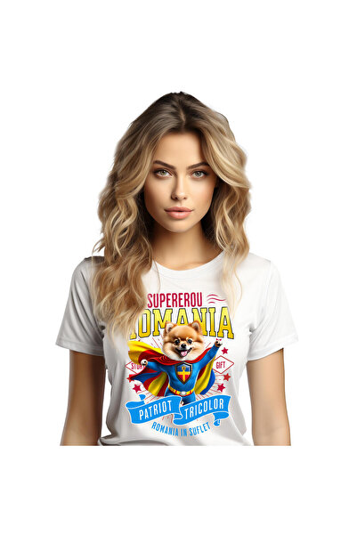 StoryGift Romania Tricou Femei cu pomeranian Caine In Costum de Capitan Roman...