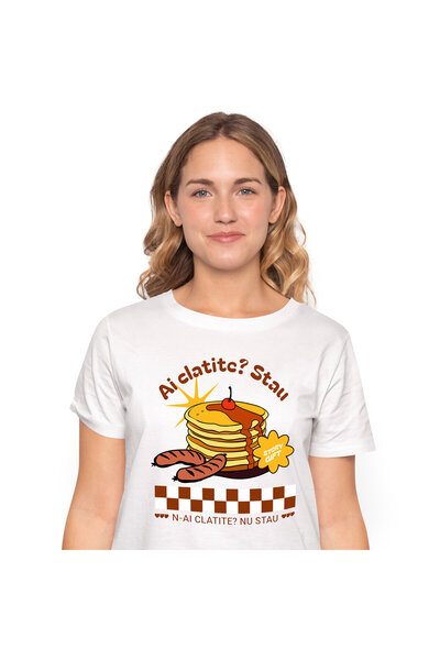 StoryGift Romania Tricou Femei cu Turn Clatite Cu Aroma Si Cireasa Dulciuri Copilarie Desert cu im,White_XS