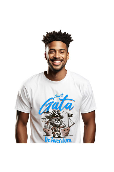 StoryGift Romania Tricou Barbati cu Pisica Pirat Cu Palarie Si Corabie De Lem...