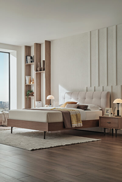 Enza Home Paloma Başlıklı Karyola 2'li Set - Krem