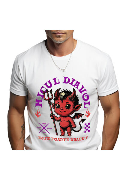 StoryGift Romania Tricou Barbati cu Diavol Mic Cu furca Si Aripi, Hallowen, I...