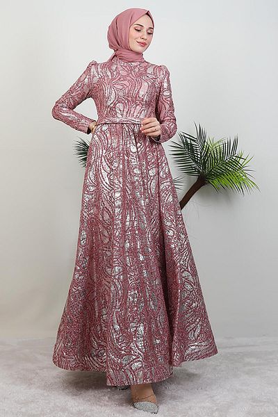 GİYZAMİLA Βραδινό φόρεμα Feraye Glitter Hijab Dusty Rose