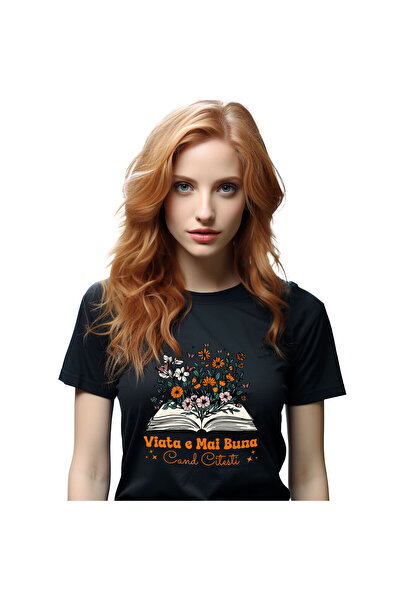 StoryGift Romania Tricou Femei cu Carte Deschisa Plante Colorate Crescand Edu...