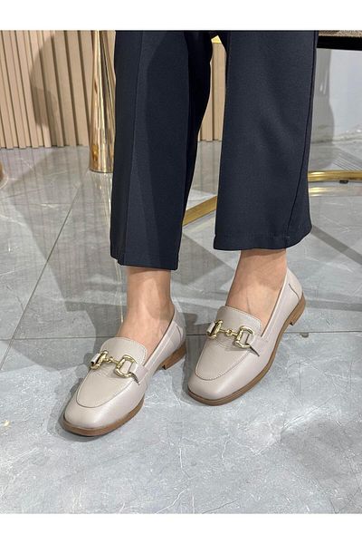 DERİ KABUSU Genuine Leather Buckle Women's Ballerina Shoes 012