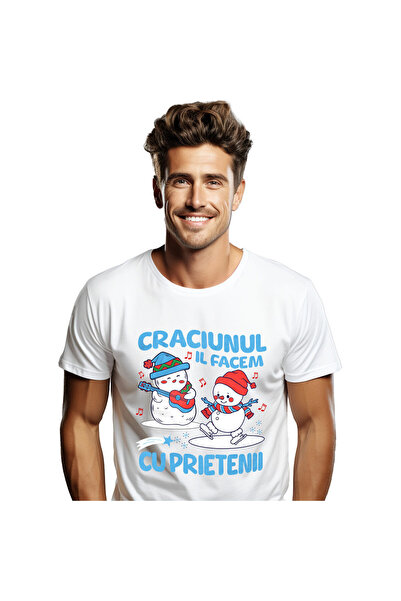 StoryGift Romania Tricou Barbati cu Oamnei De Zapada Patinaj Si Cantaret La c...