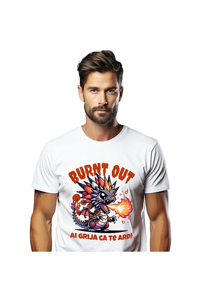 StoryGift Romania Men's T-Shirt with Orange Dragon Baby Flames, Fairy Tales and Legends, Drawings Ani, White_XL