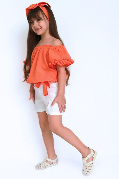 Parla Kids Girl's Sunny Orange Madonna Collar Bandana Shorts Top and Bottom Set