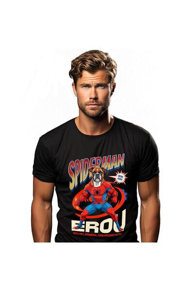 StoryGift Romania Tricou Barbati cu Boxer Caine In Costum de SpiderMan cu Pel...