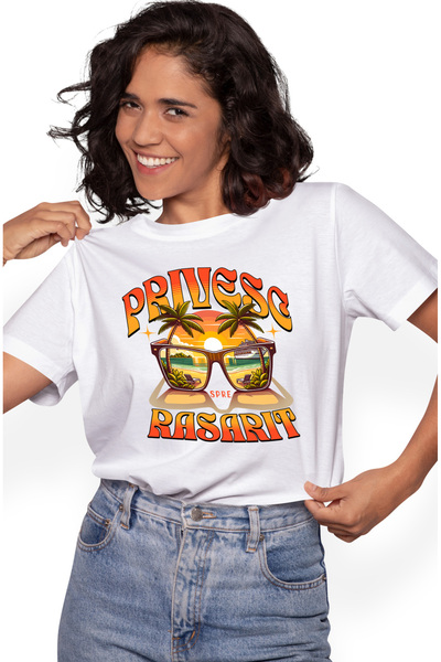 StoryGift Romania Tricou Femei privesc spre rasarit ochelarii de soare plaja ...