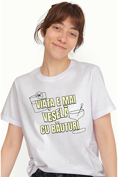 StoryGift Romania Tricou Femei Viata e mai vesela cu bauturi cocktail alcool ...