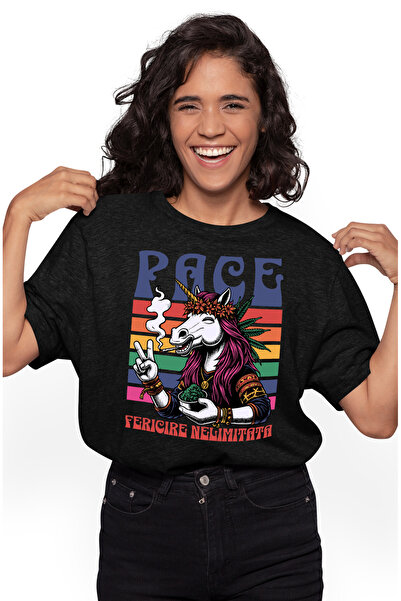 StoryGift Romania Tricou Femei unicorn fericit pace si fericire nelimitata,re...