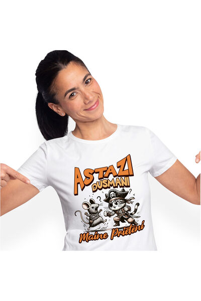 StoryGift Romania Tricou Femei cu Lupta Soarece Si Motan Pirat Cu Palarie, de...