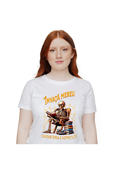 StoryGift Romania Tricou Femei cu Schelete Pe Fotoliu Cu Carte Citind, Teanc ...