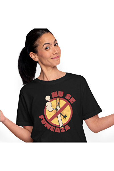 StoryGift Romania Tricou Femei cu Tigara Fumand Semn Interzis Vicii Sanatate ...