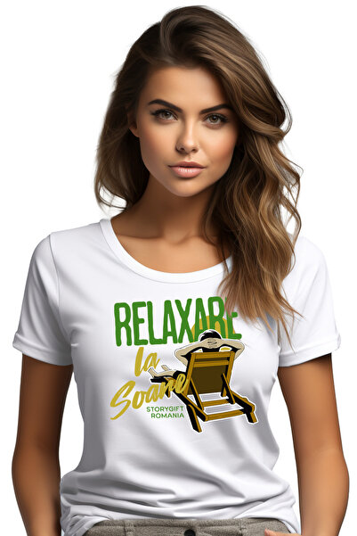 StoryGift Romania Tricou Femei relaxare la soare om pe sezlong la plaja soare...