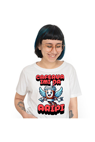 StoryGift Romania Tricou Femei cu Pahar De Cafea Vesel Cu arip Si Sageata Cup...