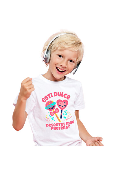 StoryGift Romania Tricou Copii cu Acadele Fericita Funda Inima Rosie Dulciuri Text Romantic Desert,White_12ANI