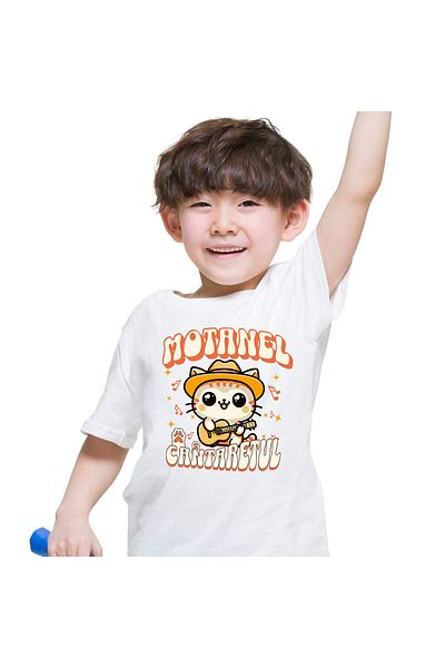 StoryGift Romania Tricou Copii cu Motan Cu Palarie Mexicana Si Chitara Animal Blanos, Iubitorii De,White_6ANI