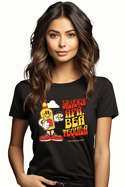 StoryGift Romania Tricou Femei Salveaza Apa, Bea Tequila sticla fericita haio...