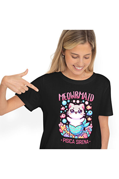 StoryGift Romania Tricou Femei cu Sirena Vesela Pisica Cu Coada Albastra Pest...