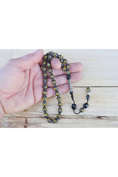 Skygo Oltu Stone and Yellow Galalith Fountain Drop Processing Rosary