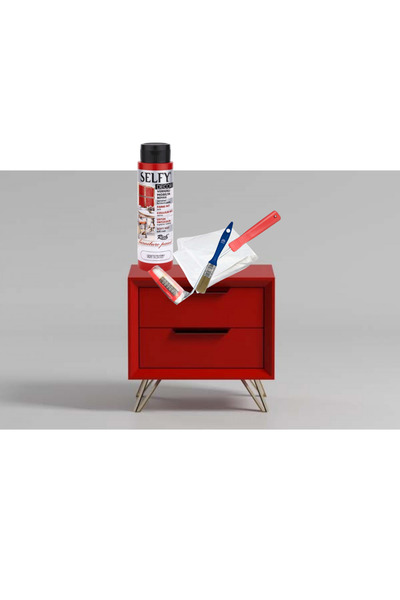 FırsatYapıMarket Selfy Decor İtalyan Kırmızı Kendinden Vernikli Mobilya Boyası Seti 500 Cc Fırça Rulo Hışır Örtü