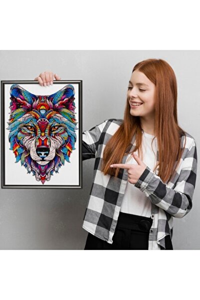 zola Ξύλινο παζλ με πολύχρωμο λύκο, 170 κομμάτια ζώων, 38x27 εκ., με τσάντα και κουτί αποθήκευσης