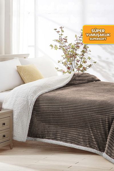 Evlen Home Collection مفرش سرير ويل سوفت من القطيفة الناعمة - لون بني مزدوج
