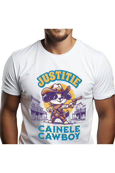 StoryGift Romania Tricou Barbati cu Caine Serif Vestul Salbatic cu arma si pa...