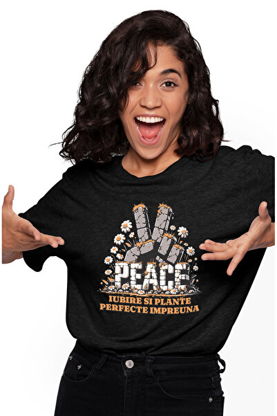 StoryGift Romania Tricou Femei semnul de pace, iubirea si plante perfecte imp...
