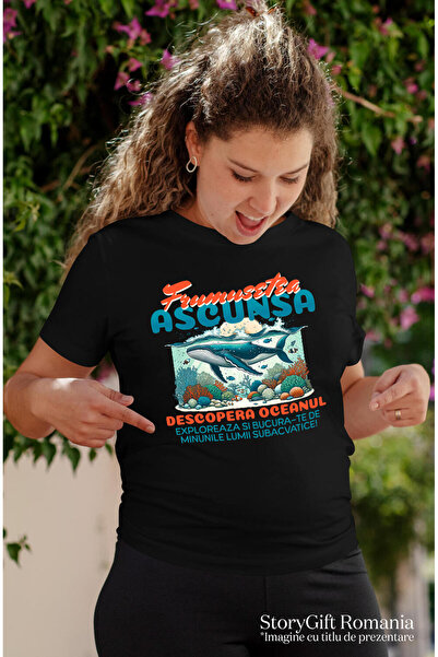 StoryGift Romania Women's T-shirt with Animal Whale Underwater Sea Aquatic, Hobby, Ocean with prints,Black_XL