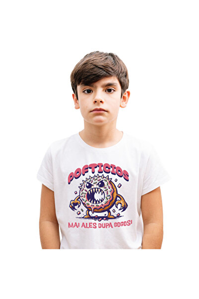 StoryGift Romania Tricou Copii cu Gogoasa Glazurata Roz Furioasa Cu Colti Pof...