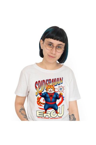 StoryGift Romania Tricou Femei cu Grasa Pisica In Costum de SpiderMan cu Pele...