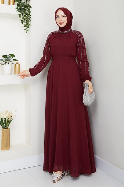 Pamuk Butik Γυναικείο φόρεμα σιφόν με πέτρινη επένδυση
