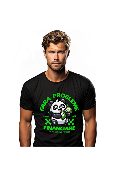 StoryGift Romania Tricou Barbati cu Animal Urs Parda Vesel Cu Bancnote Bani, ...