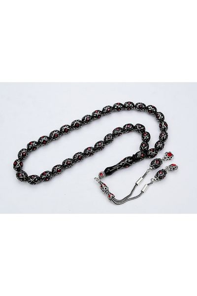 Skygo Oltu Stone Stone Bow Red Embroidered Rosary