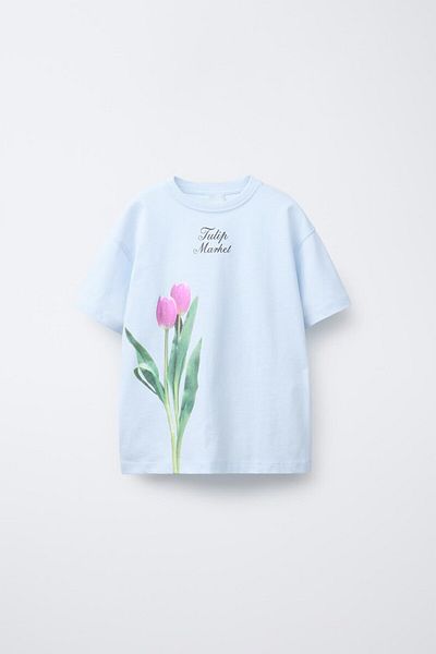The Champ Clothing Tricou pentru fetiță, 100% bumbac, cu imprimeu cu flori de lalele
