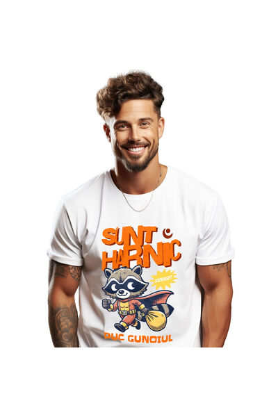 StoryGift Romania Tricou Barbati cu Animal Cu Pelerina De Super erou, Sac Galben, Desene Animate c,White_XL