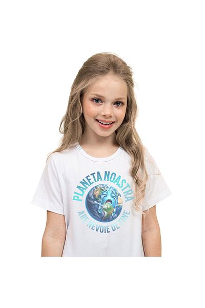 StoryGift Romania Tricou Copii cu Planeta Pamant Plangand Poluare Urbanizare cu imprimeu pe Fata, ,White_6ANI