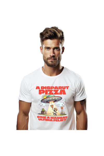 StoryGift Romania Tricou Barbati cu Nava Spatiala Curte Copil Cu Felie DE Piz...