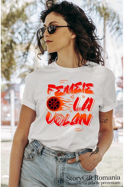 StoryGift Romania Tricou Femei cu Mesaj Colorat Roata Masina In Flacari Iubitorii De Viteza Femeie,White_L