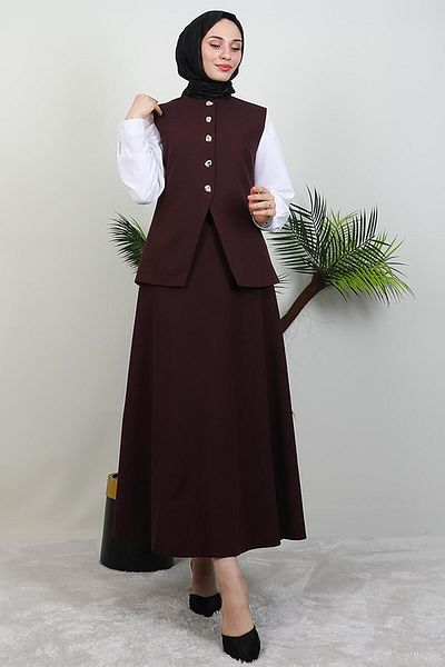 GİYZAMİLA Bella Skirted Double Suit Plum
